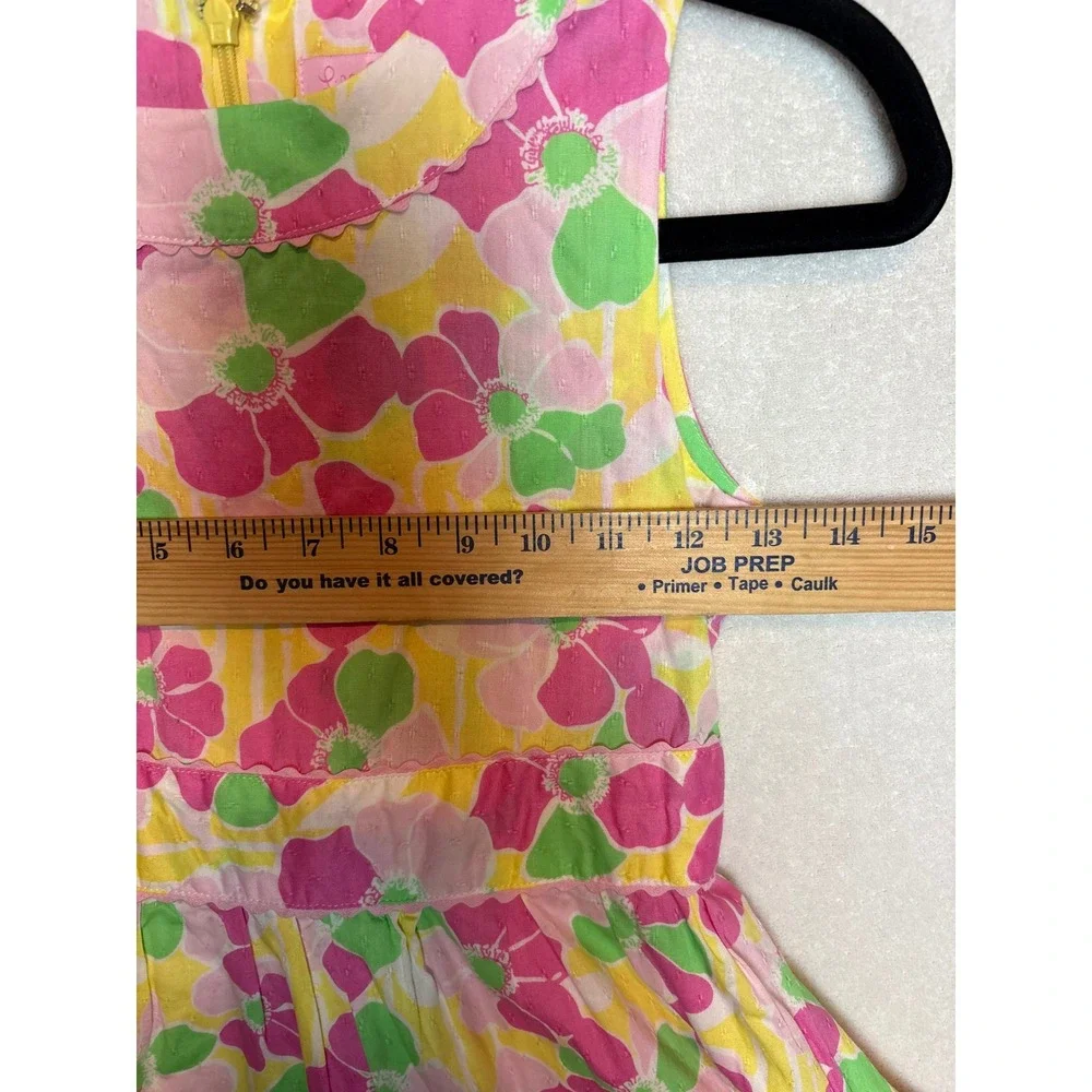 Lilly Pulitzer Girls Rainforest Pink Yellow Green Floral Cotton Dress Size 8